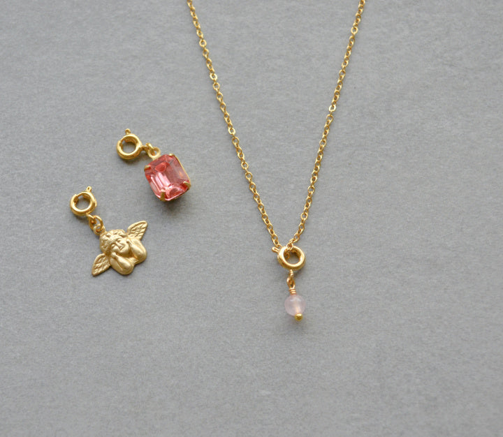 Pink Angel Charm Necklace Gift Set