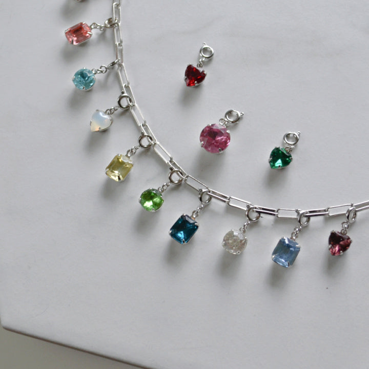 Teal Crystal Charm • Silver Halfable