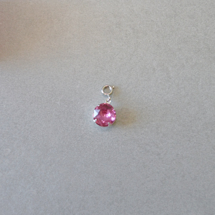 Bright Pink Crystal Charm • Silver Halfable