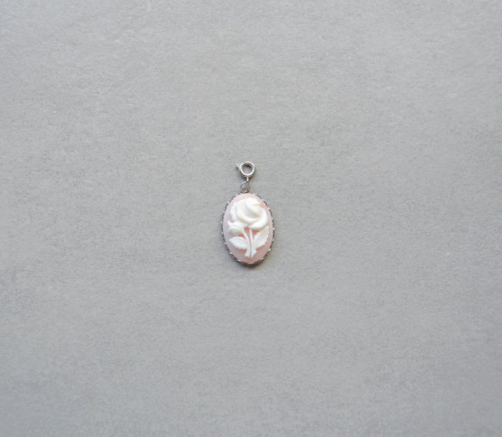Pink Rose Cameo Charm • Silver Halfable