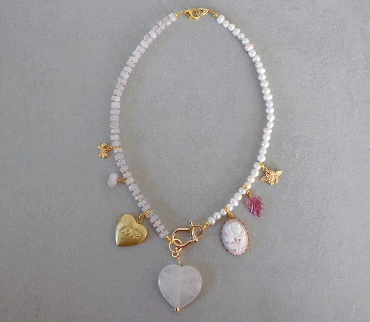 Pink Rose Cameo Charm • Halfable