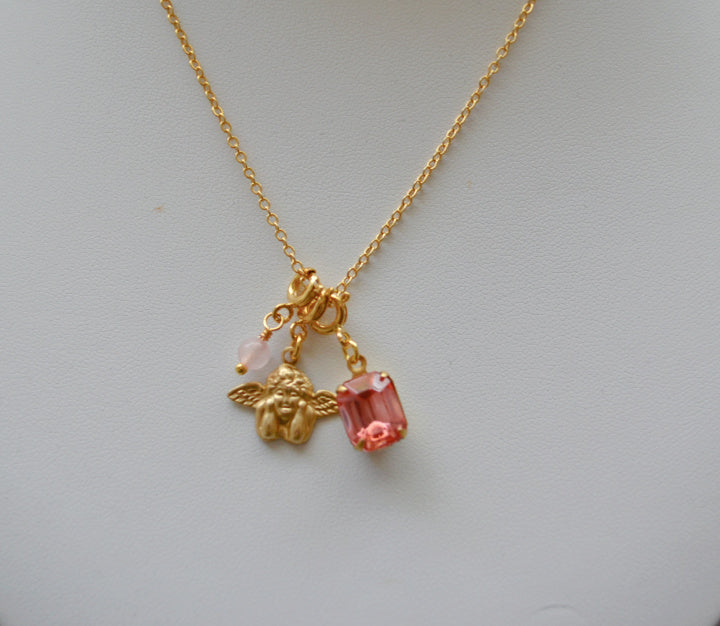 Pink Angel Charm Necklace Gift Set