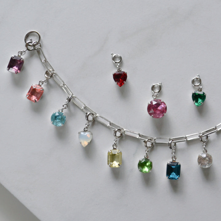 Bright Pink Crystal Charm • Silver Halfable