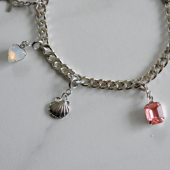 Pink Crystal Charm • Silver Halfable