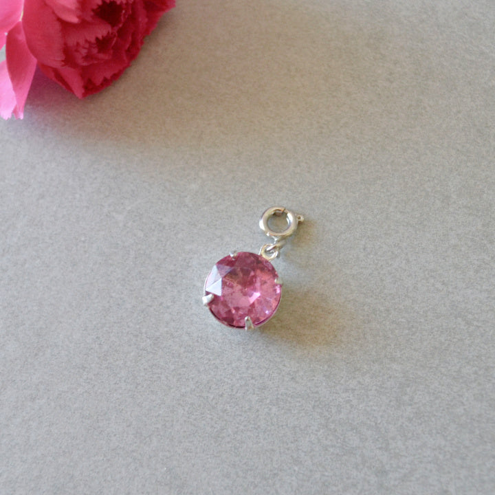 Bright Pink Crystal Charm • Silver Halfable