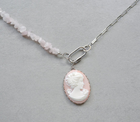 XL Pink Cameo Charm • Silver Halfable