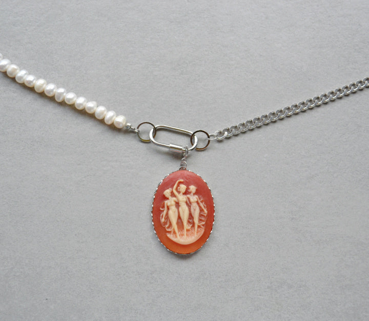 XL Dancing Fairies Carnelian Cameo Charm • Silver Halfable