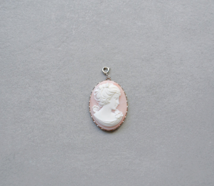 XL Pink Cameo Charm • Silver Halfable