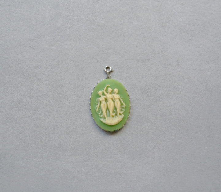 XL Dancing Fairies Green Cameo Charm • Silver Halfable