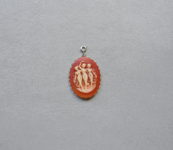 XL Dancing Fairies Carnelian Cameo Charm • Silver Halfable