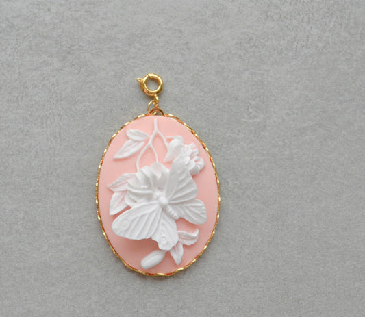 XL Pink Butterfly Cameo Charm • Halfable