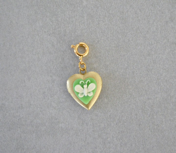 Green Butterfly Cameo Heart Locket Charm • Halfable