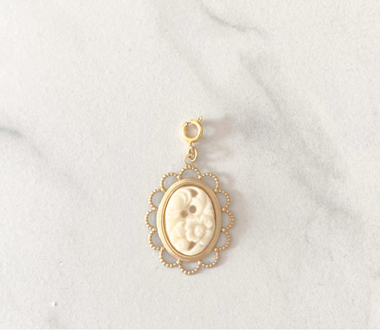 Ivory Floral Filigree Cameo Charm • Halfable