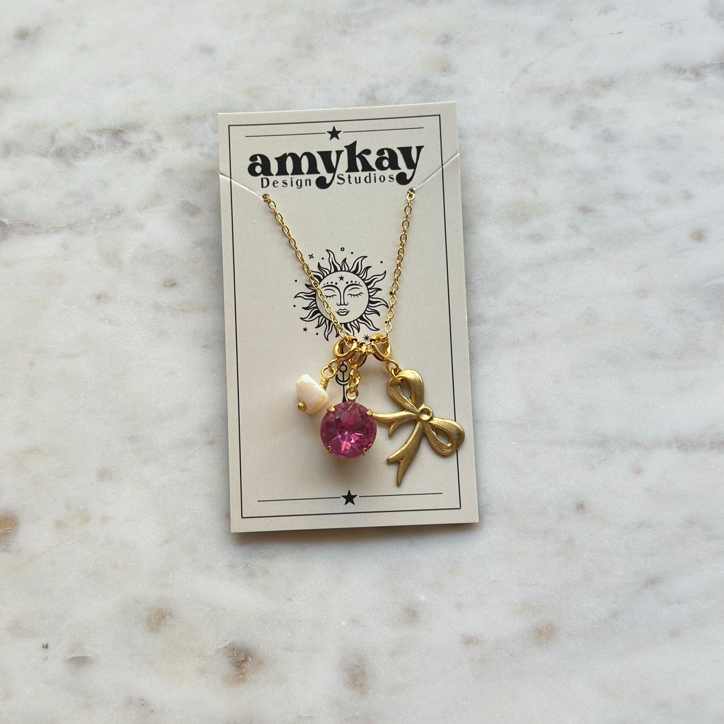 Pink Bow Charm Necklace Gift Set