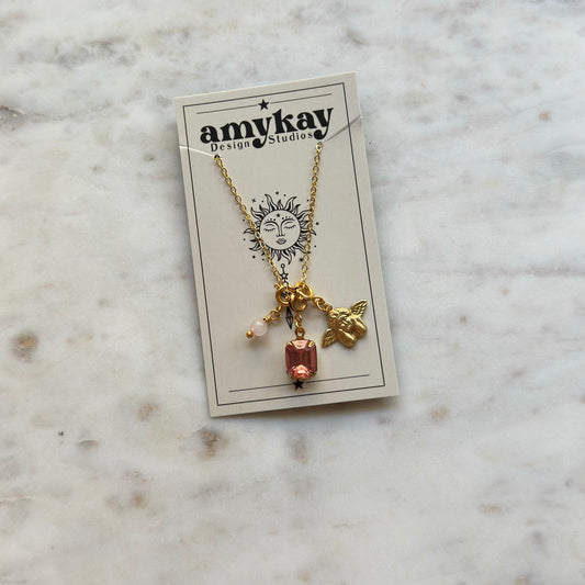 Pink Angel Charm Necklace Gift Set