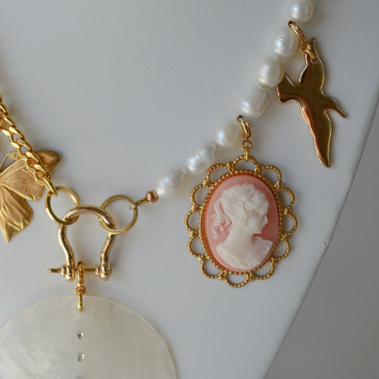 Pink Filigree Cameo • Halfable