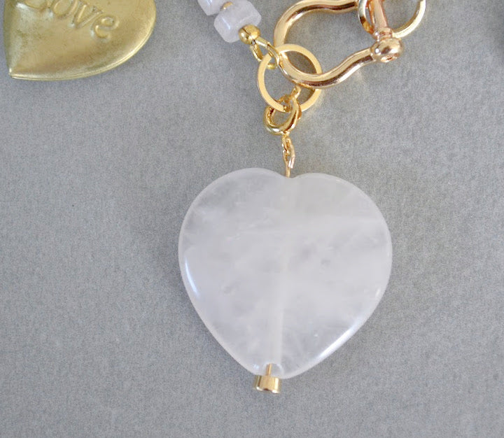 Large Rose Quartz Heart Charm • Halfable